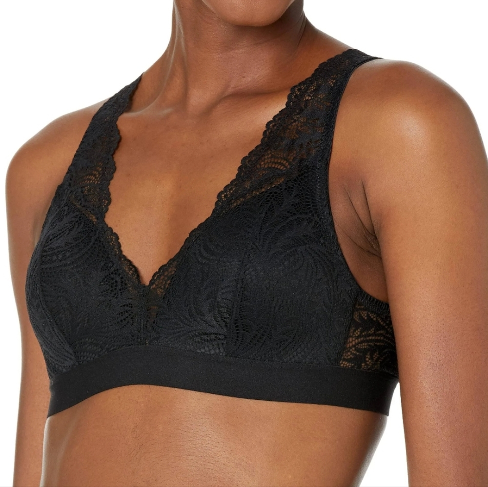 BALI COMFORT REVOLUTION BRA BRALETTE BLACK LACE MEDIUM WIRE FREE BRA